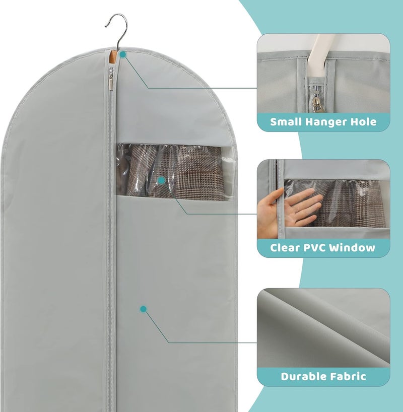 Perber 4 Pack - 65" Dress Garment Bags for Hanging Clothes, Dress Bags for Gowns Long, Foldable Long Garment Bag with Clear Window for Closet Storage and Travel - Gray - Image 2